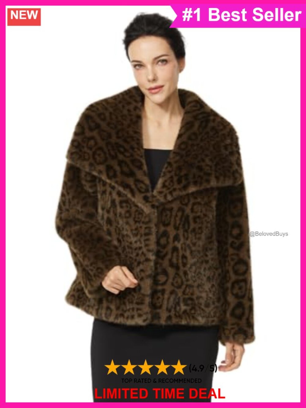 Cropped Faux Fur Leopard Coat Pockets Lapel Shaggy Winter Jacket